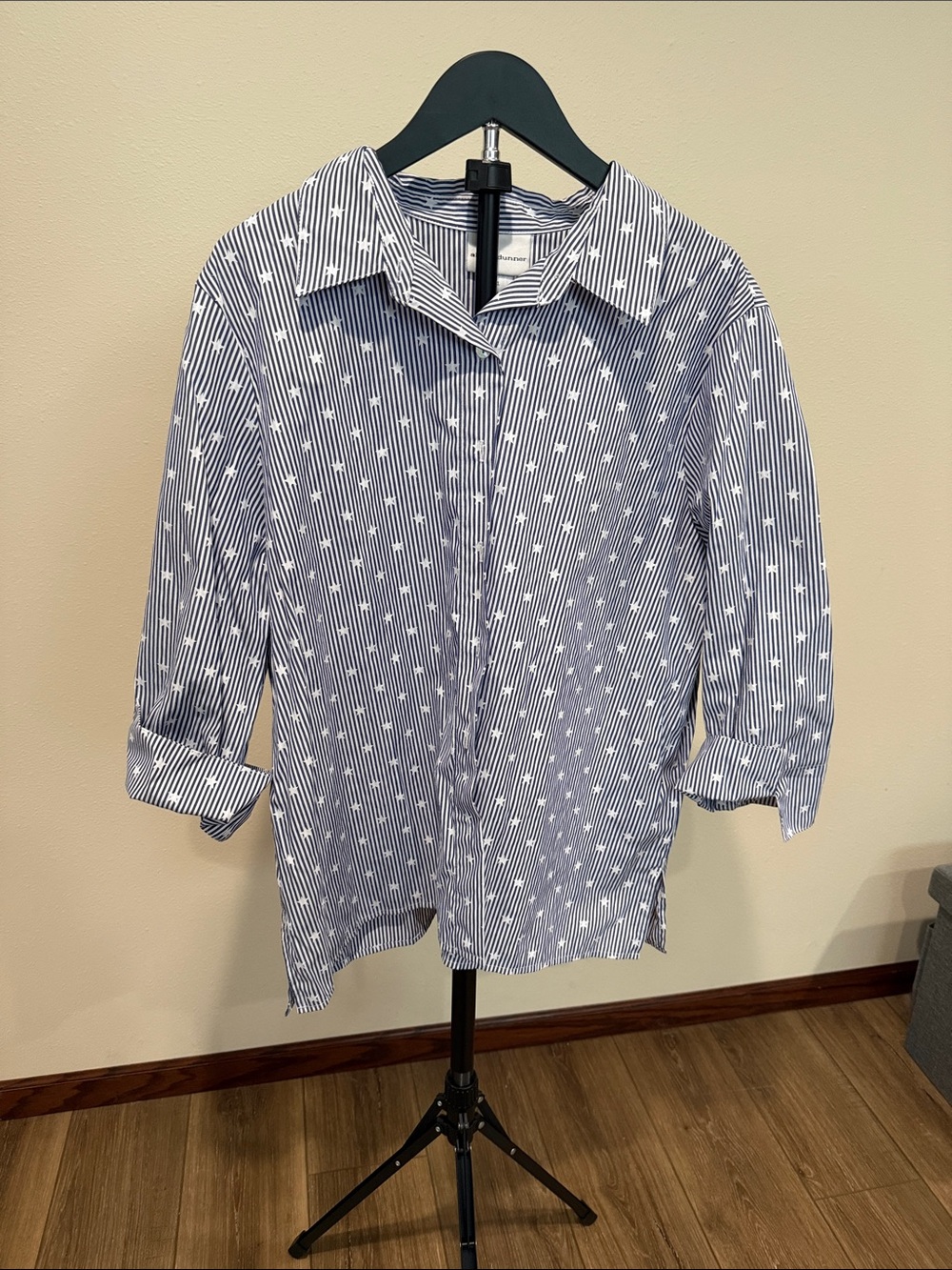 Women’s Blue Striped Star Button-Up Shirt